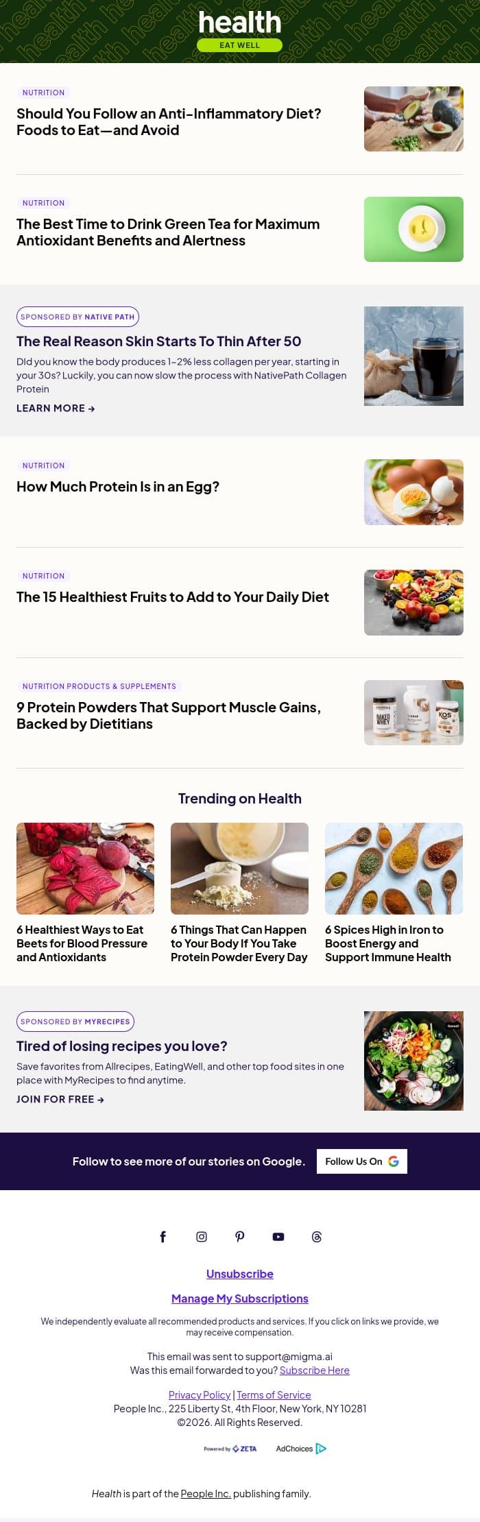 Foods to Eat—and Avoid—on an Anti-Inflammatory Diet email from Shape screenshot