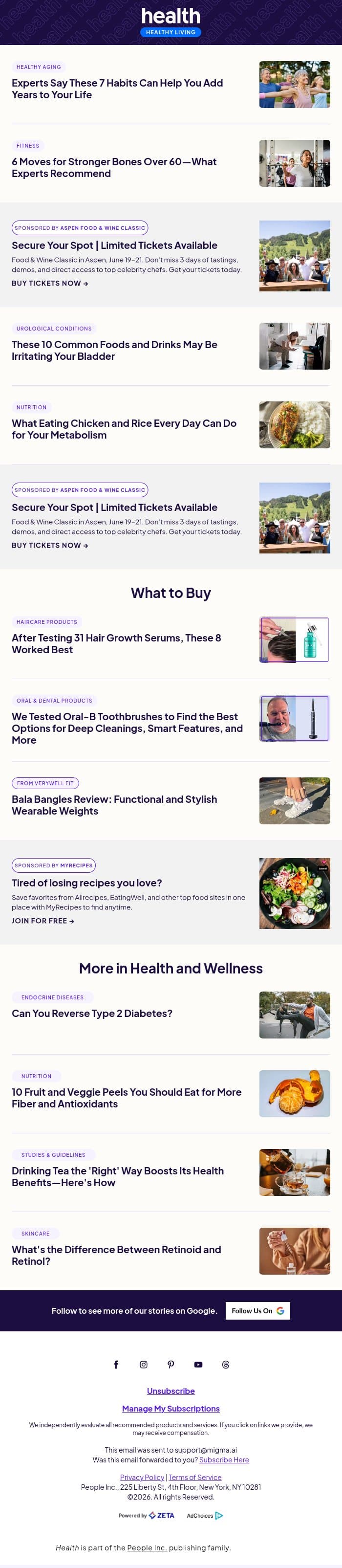 These 7 Habits Can Help You Add Years to Your Life email from Shape screenshot