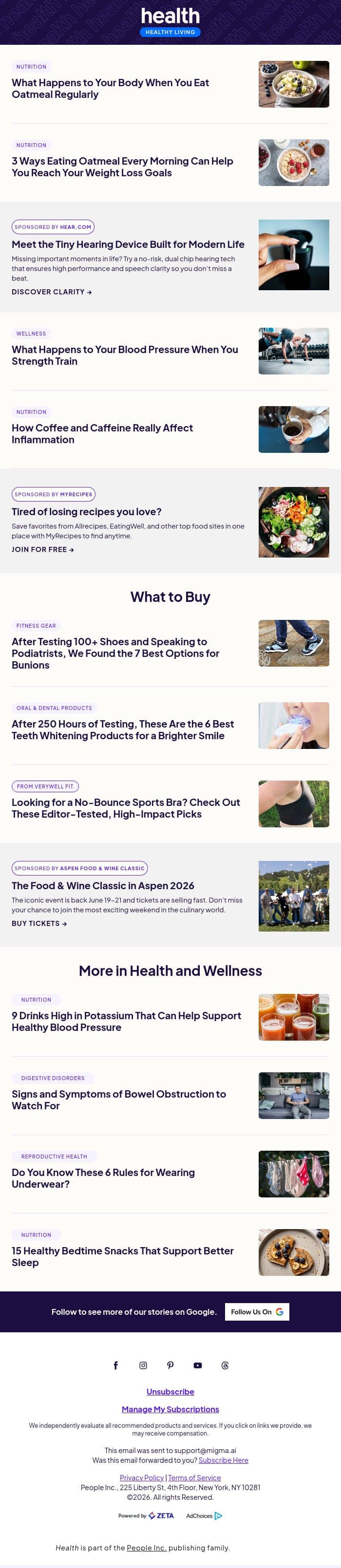8 Reasons to Eat Oatmeal Every Day email from Shape screenshot