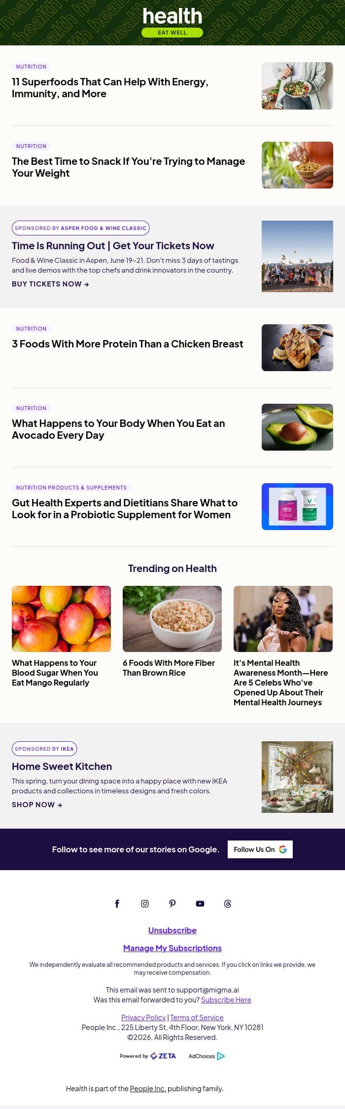 11 Superfoods That Can Help With Energy, Immunity, and More email from Shape screenshot