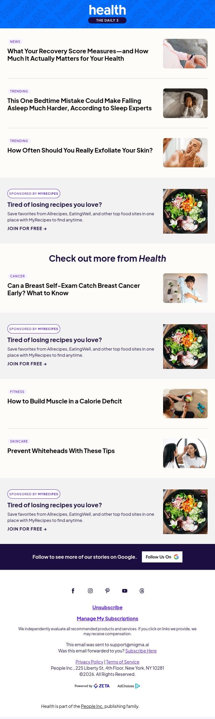 How Much Does Your Recovery Score Actually Matter for Your Health? email from Shape screenshot