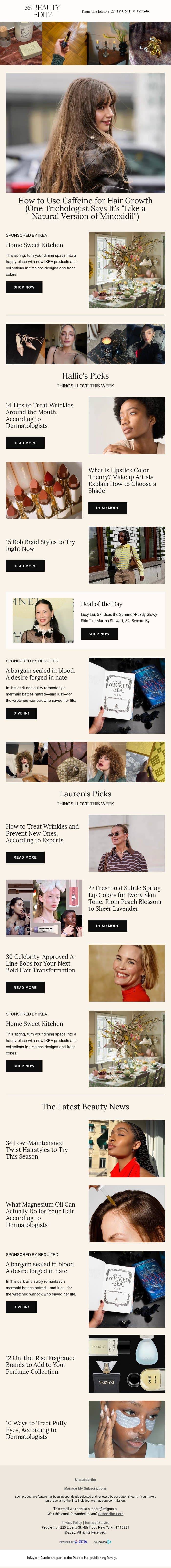 How to use caffeine for hair growth email from Shape screenshot