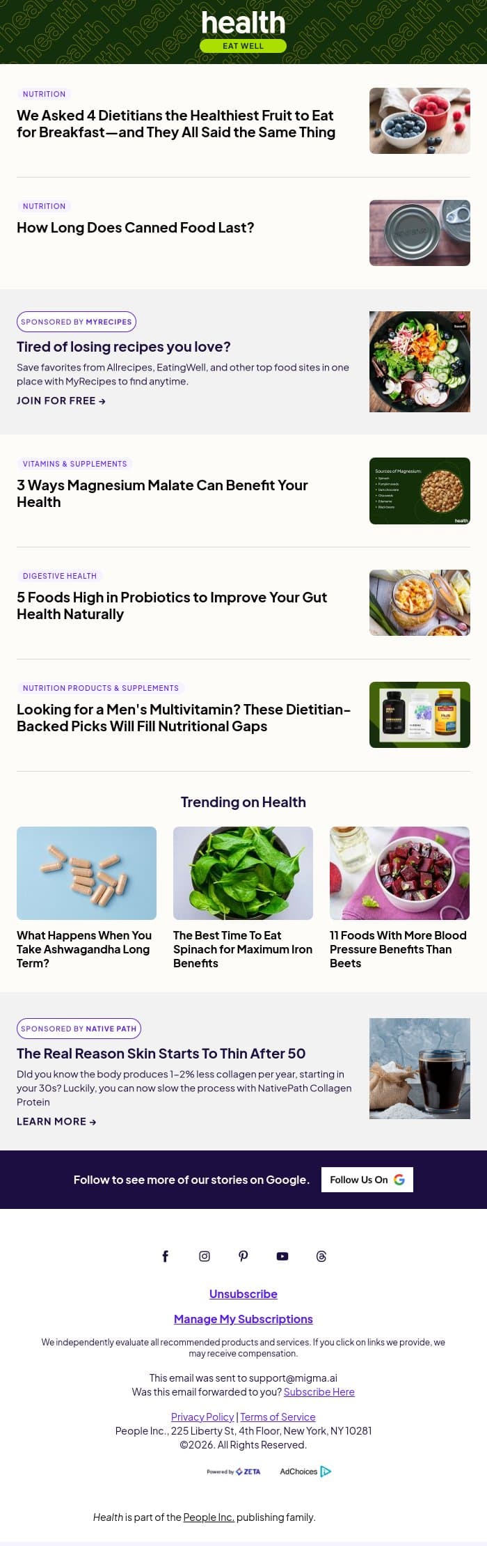 We Asked 4 Dietitians the Healthiest Fruit to Eat for Breakfast email from Shape screenshot