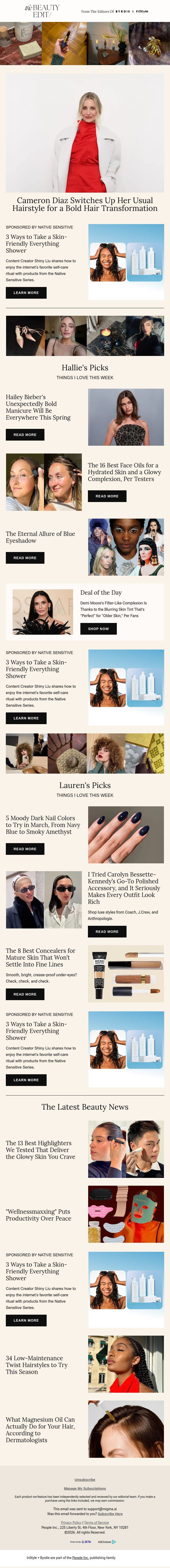 Cameron Diaz switches up her usual hairstyle for a bold hair transformation email from Shape screenshot