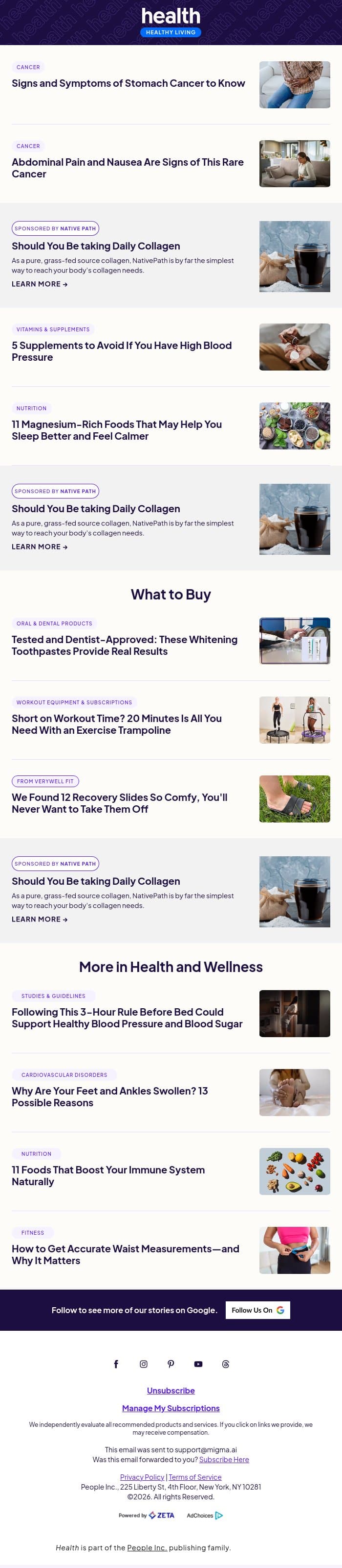 6 Early Signs of Stomach Cancer You Should Know email from Shape screenshot