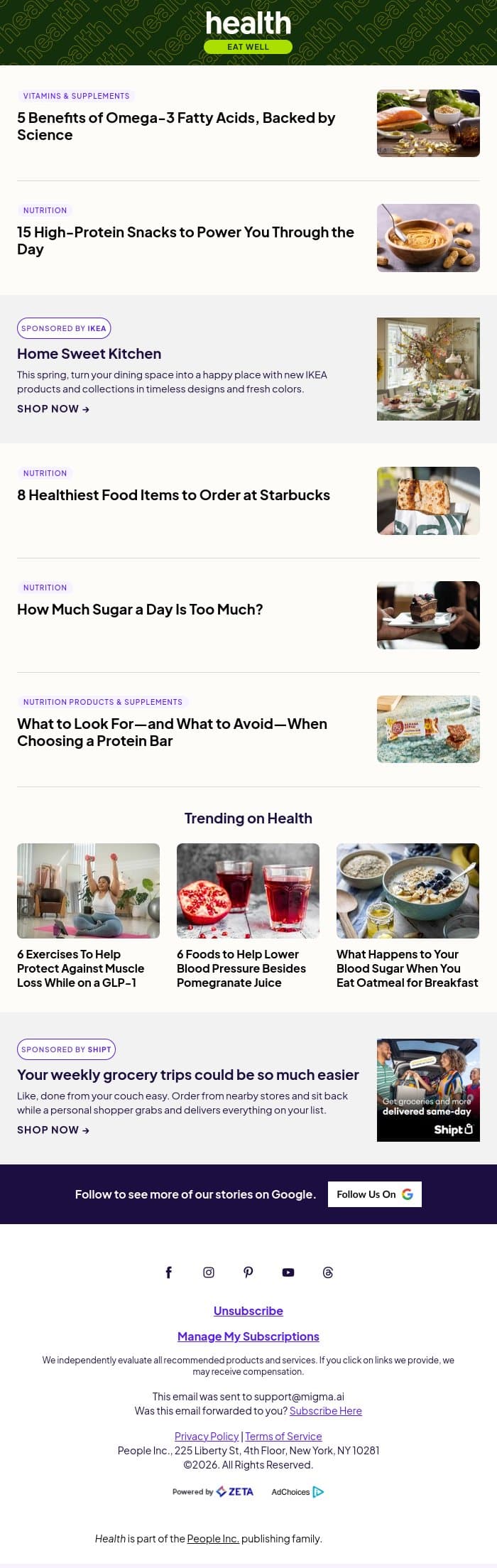 5 Benefits of Omega-3 Fatty Acids email from Shape screenshot