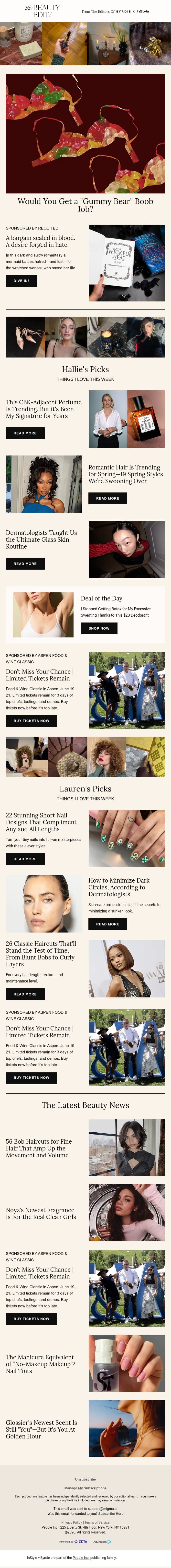 Would you get a "gummy bear" boob job? email from Shape screenshot