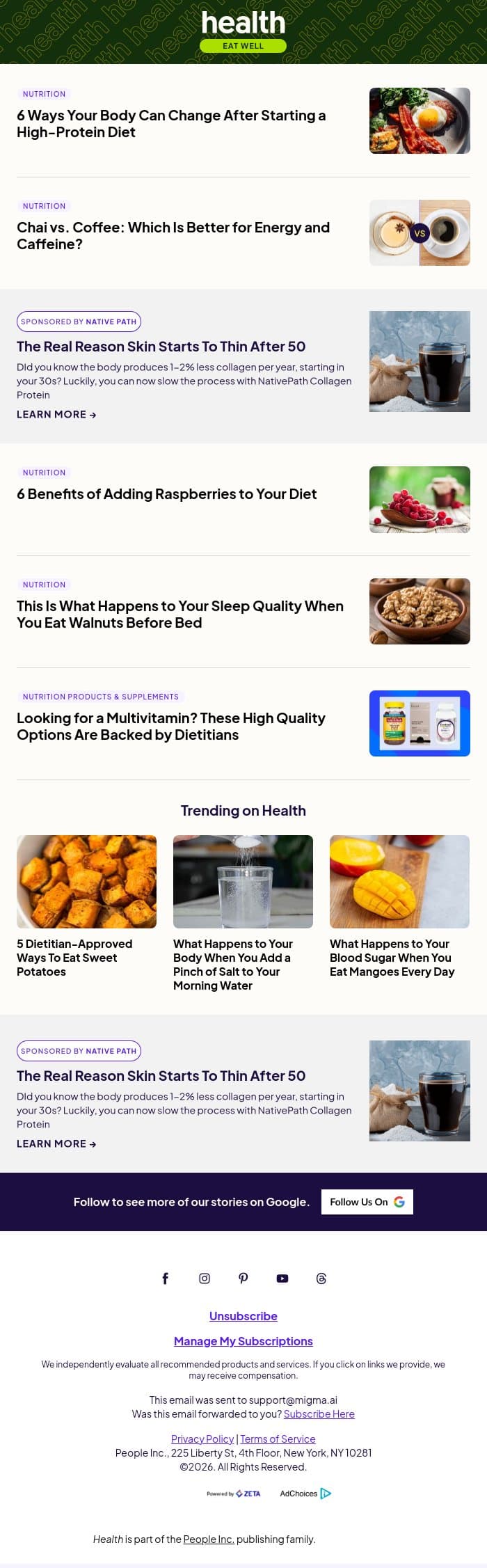 6 Ways Your Body Can Change After Starting a High-Protein Diet email from Shape screenshot