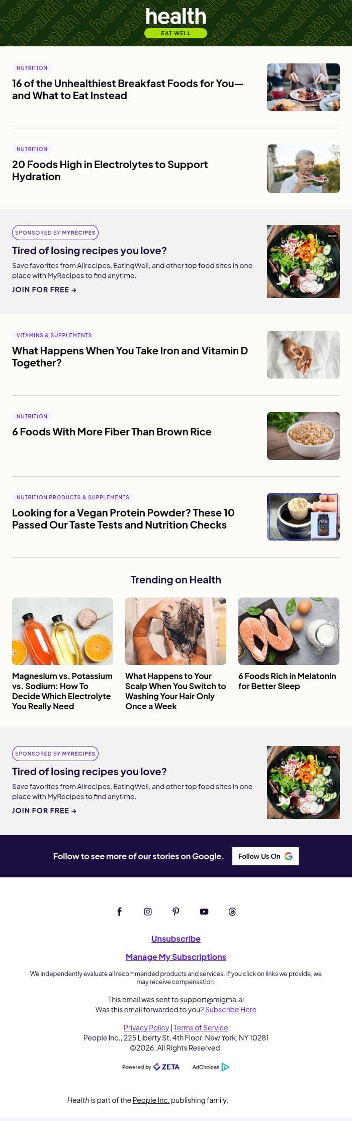 16 Unhealthy Breakfast Foods—and What to Pick Instead email from Shape screenshot