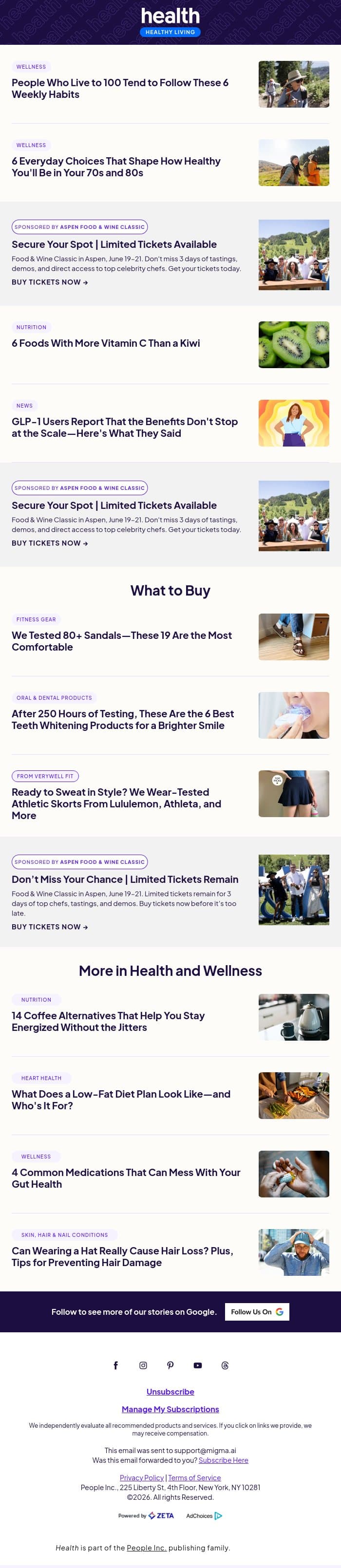 People Who Live to 100 Tend to Follow These 6 Weekly Habits email from Shape screenshot
