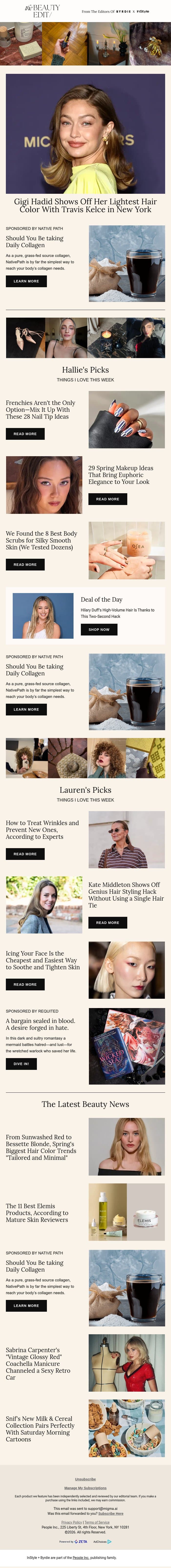 Gigi Hadid shows off her lightest hair color with Travis Kelce in New York email from Shape screenshot