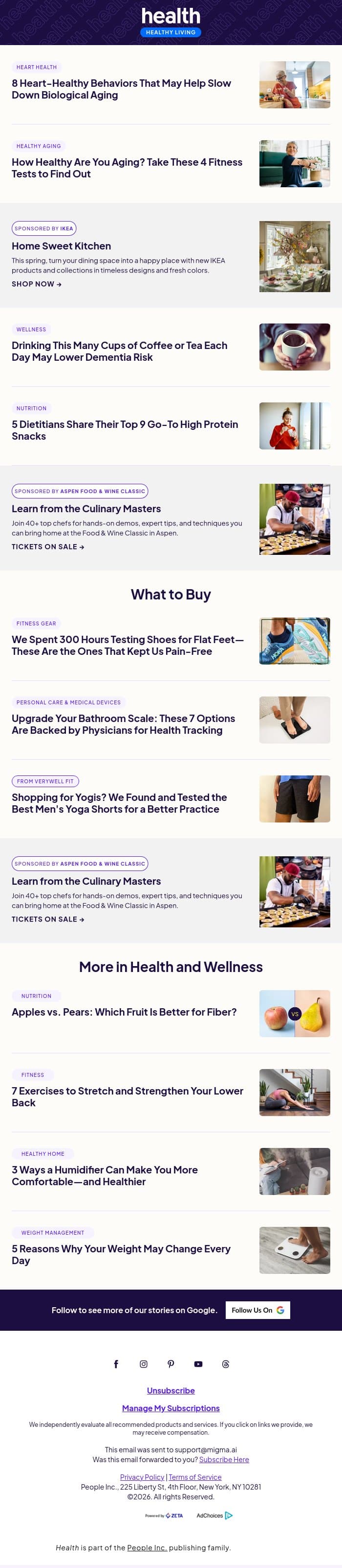 8 Simple Changes for Heart Health and Slower Aging email from Shape screenshot