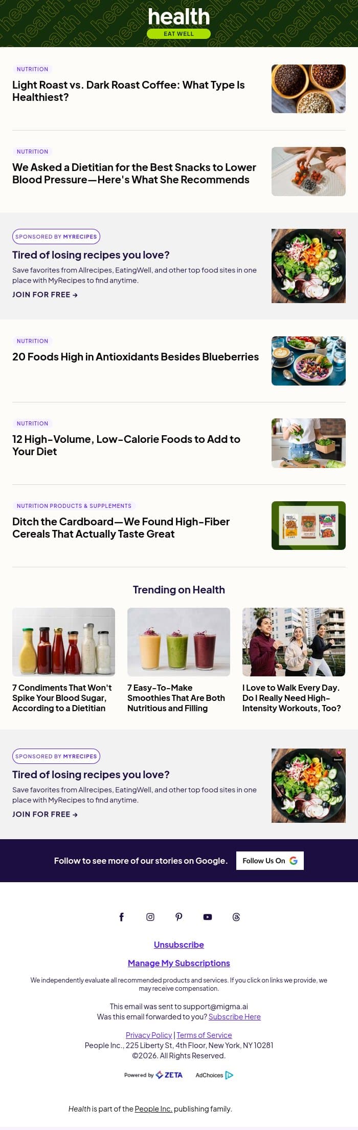 Light Roast vs. Dark Roast Coffee: What Type Is Healthiest? email from Shape screenshot
