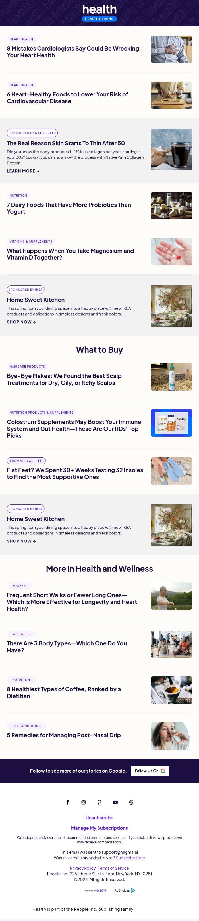 8 Mistakes That Could Be Wrecking Your Heart Health email from Shape screenshot