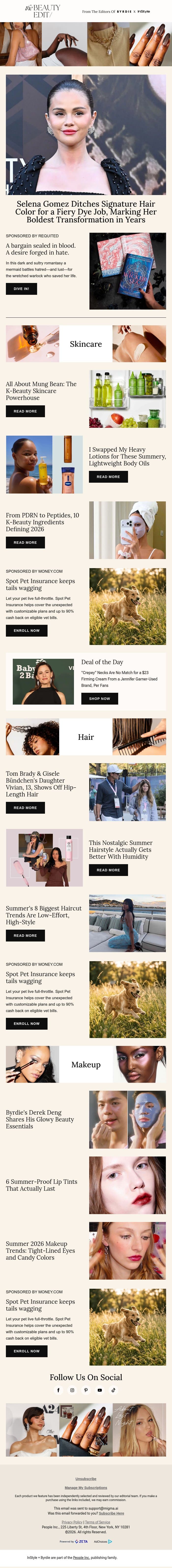 Selena Gomez ditches signature hair color for a fiery dye job email from Shape screenshot