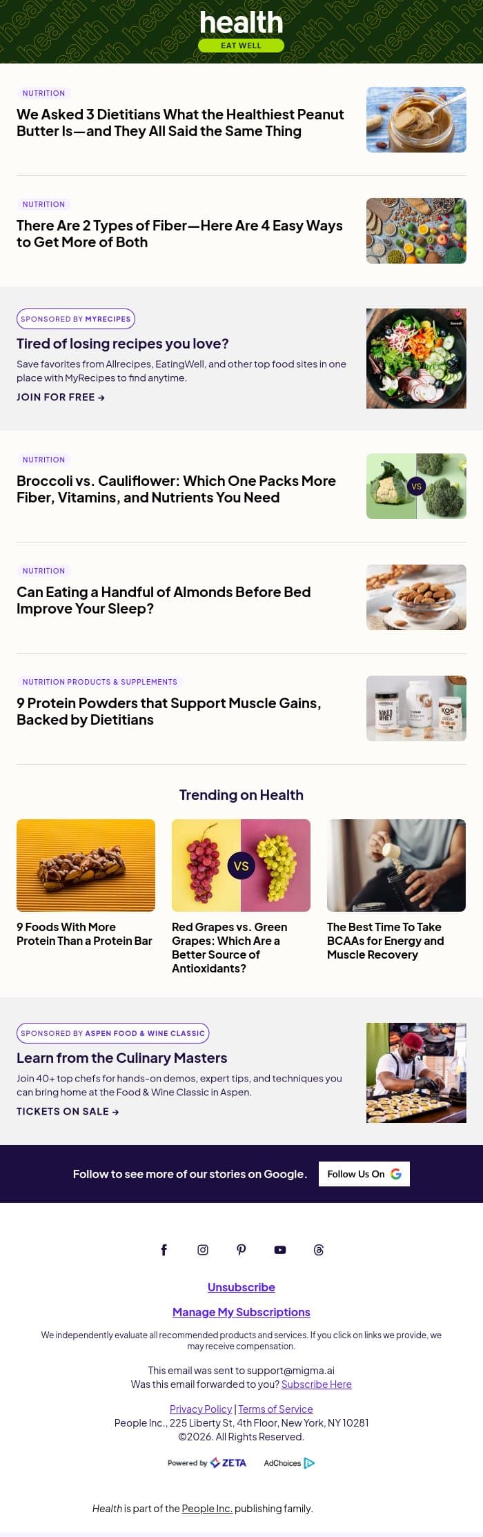 We Asked 3 Dietitians What the Healthiest Peanut Butter Is email from Shape screenshot