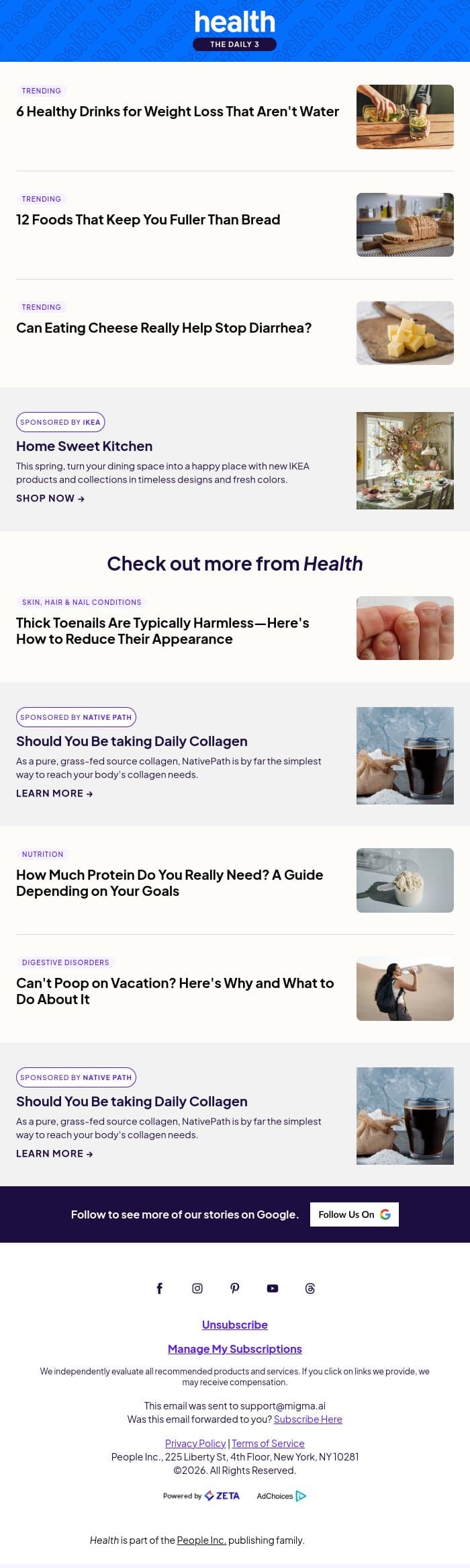 6 Healthy Drinks for Weight Loss That Aren't Water email from Shape screenshot