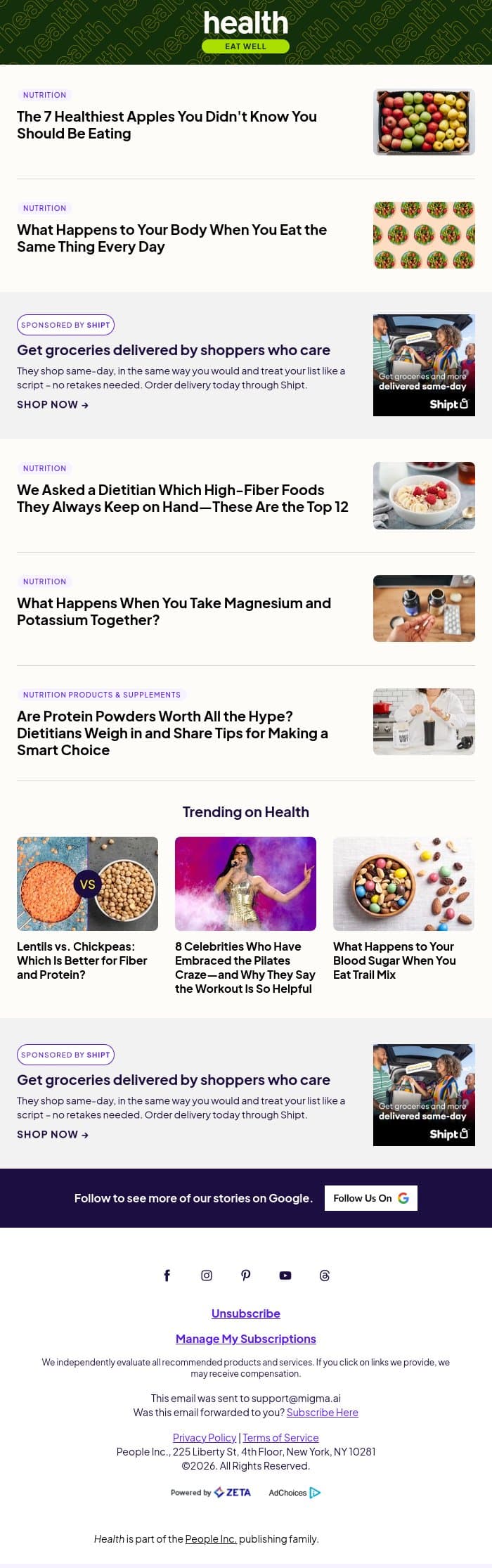 The 7 Healthiest Apples You Didn't Know You Should Be Eating email from Shape screenshot
