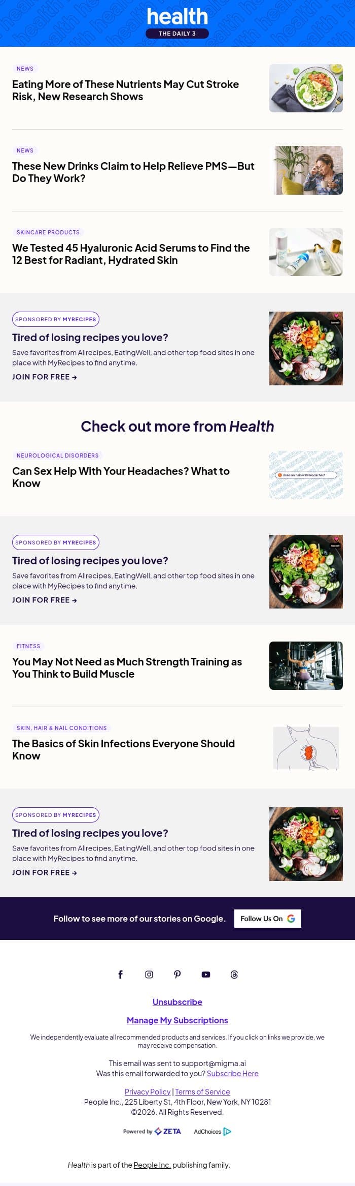 Eating More of These Nutrients May Cut Stroke Risk email from Shape screenshot