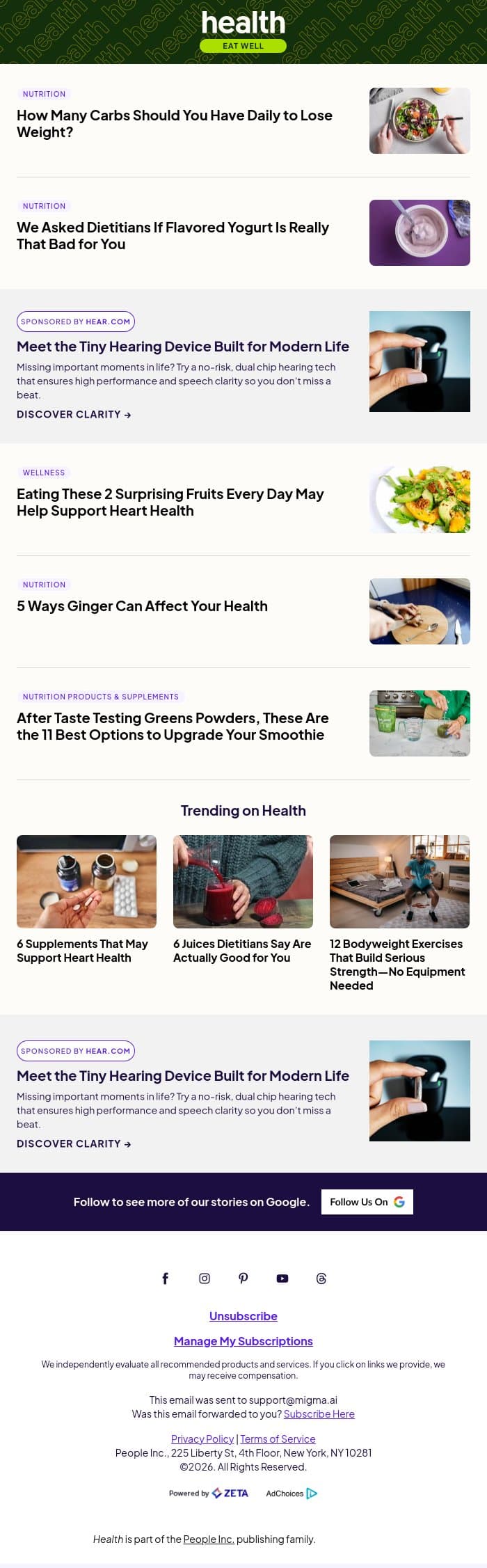 How Many Carbs Should You Have Daily to Lose Weight? email from Shape screenshot