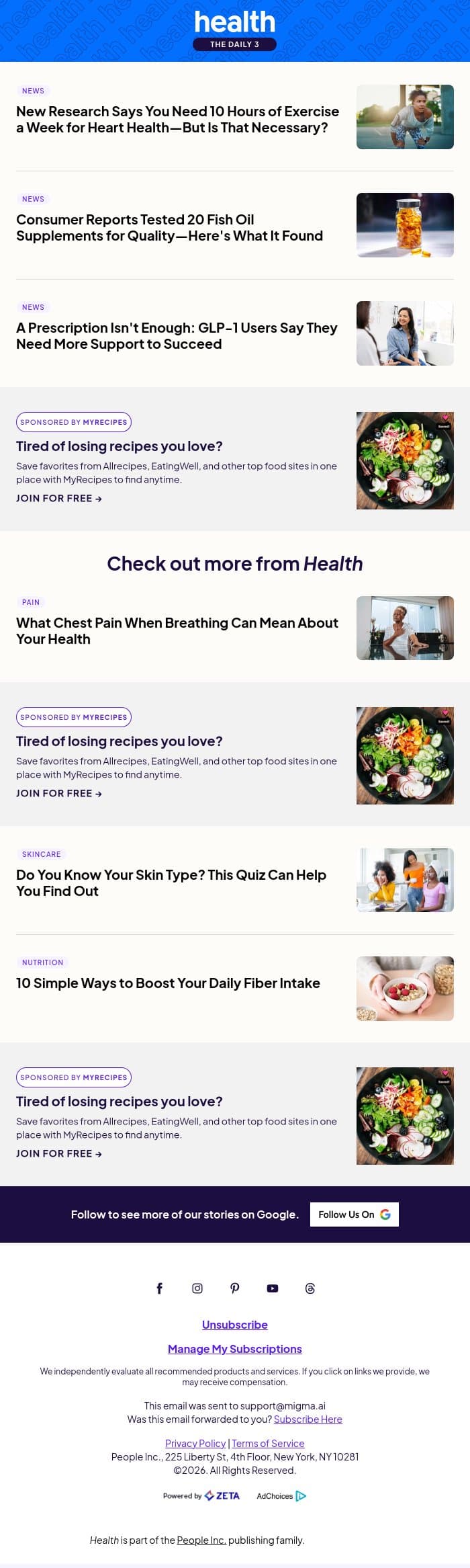 New Research Says You Need 10 Hours of Exercise a Week for Heart Health email from Shape screenshot