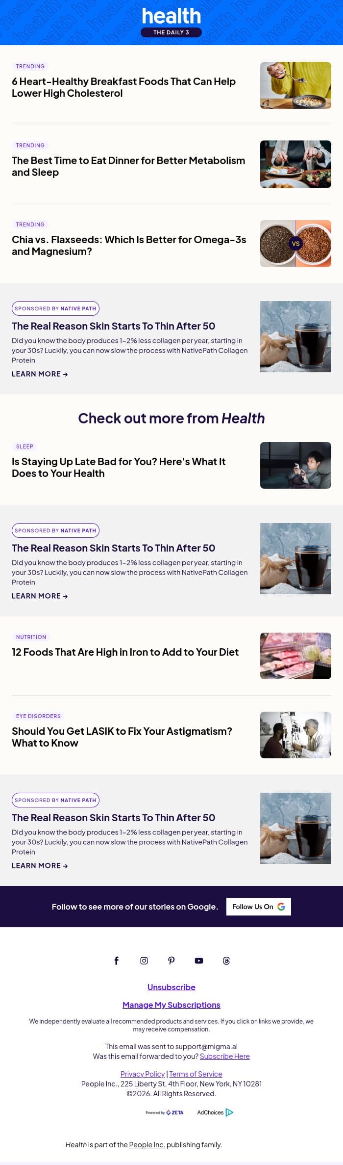 6 Heart-Healthy Breakfasts to Lower Your Cholesterol email from Shape screenshot