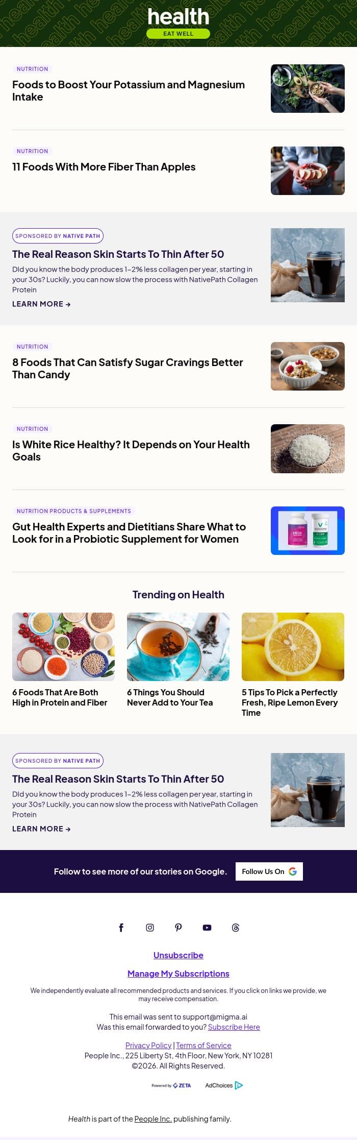 16 Foods to Boost Your Potassium and Magnesium Intake email from Shape screenshot