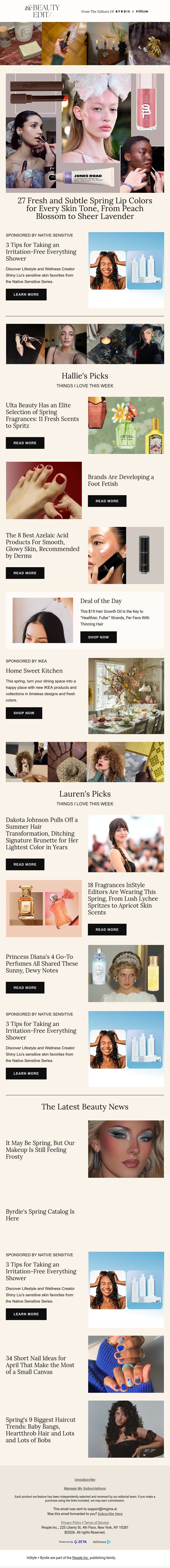 Spring lip colors for every skin tone, from peach blossom to sheer lavender email from Shape screenshot