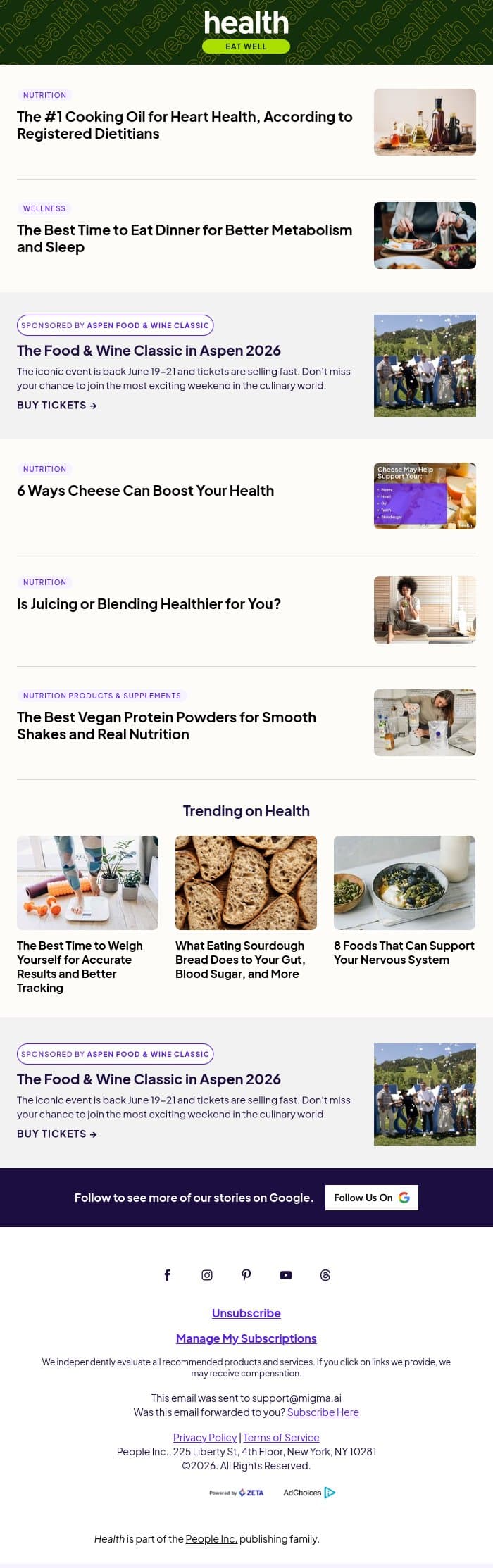 This Is the #1 Cooking Oil for Heart Health email from Shape screenshot
