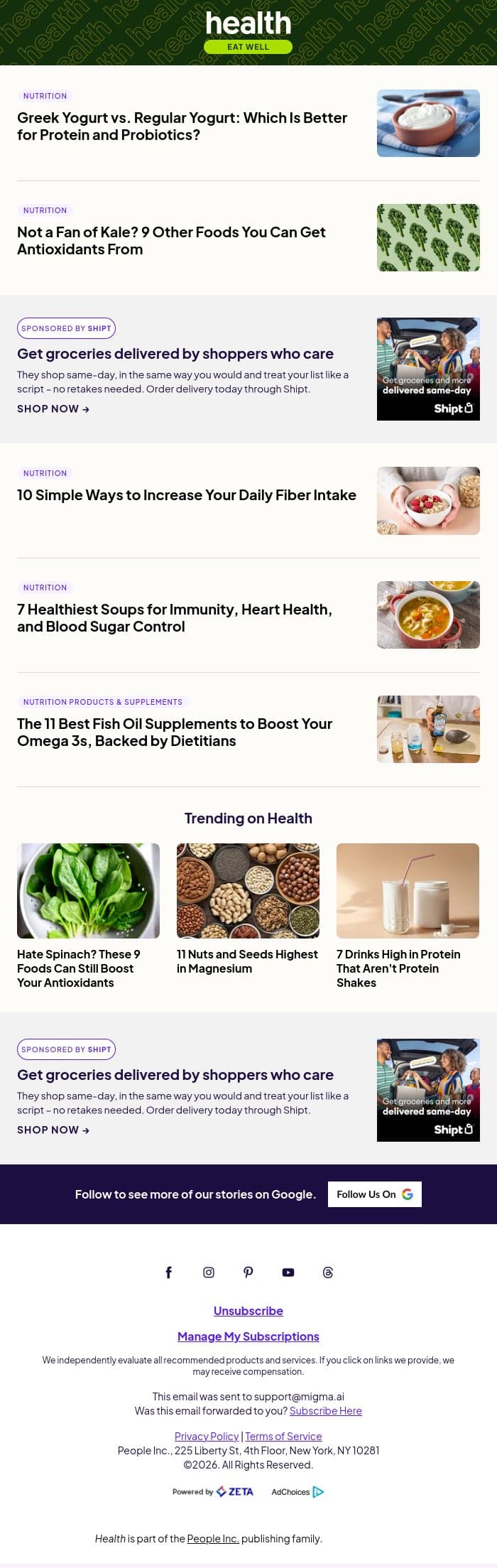 Greek Yogurt vs. Regular Yogurt: Which Is Better for Protein and Probiotics? email from Shape screenshot