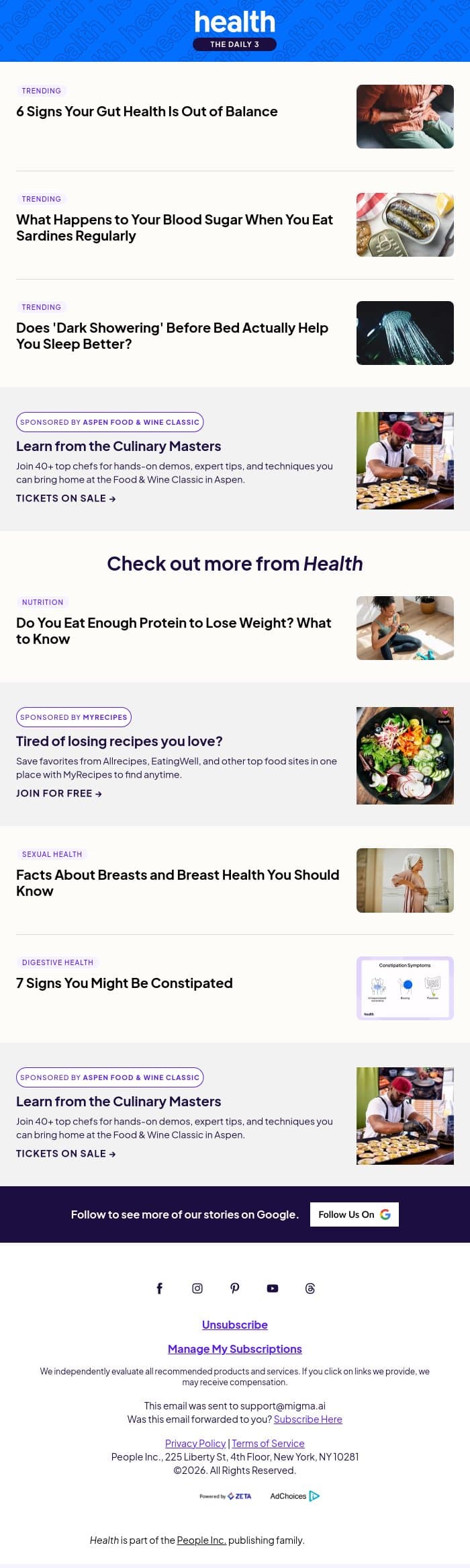 6 Signs Your Gut Health Is Out of Balance email from Shape screenshot