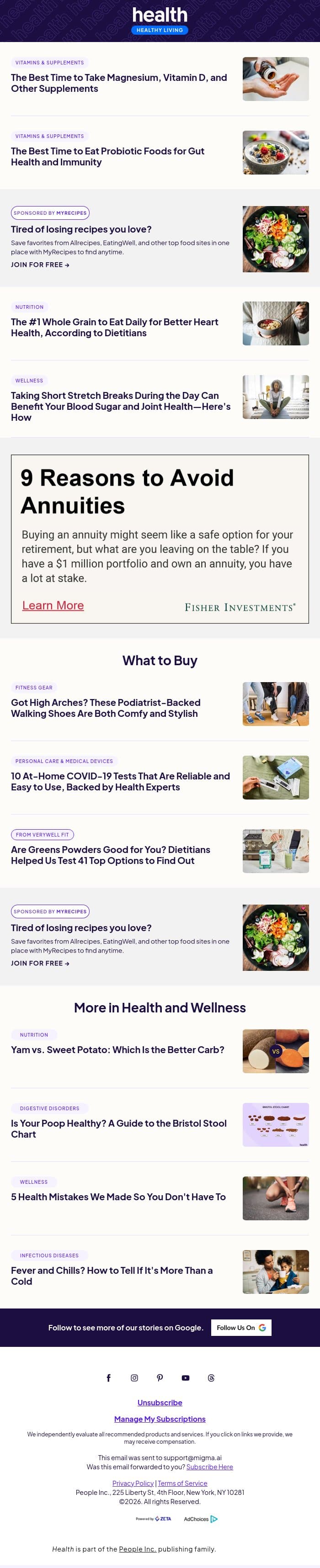The Best Time to Take Your Vitamins and Supplements email from Shape screenshot