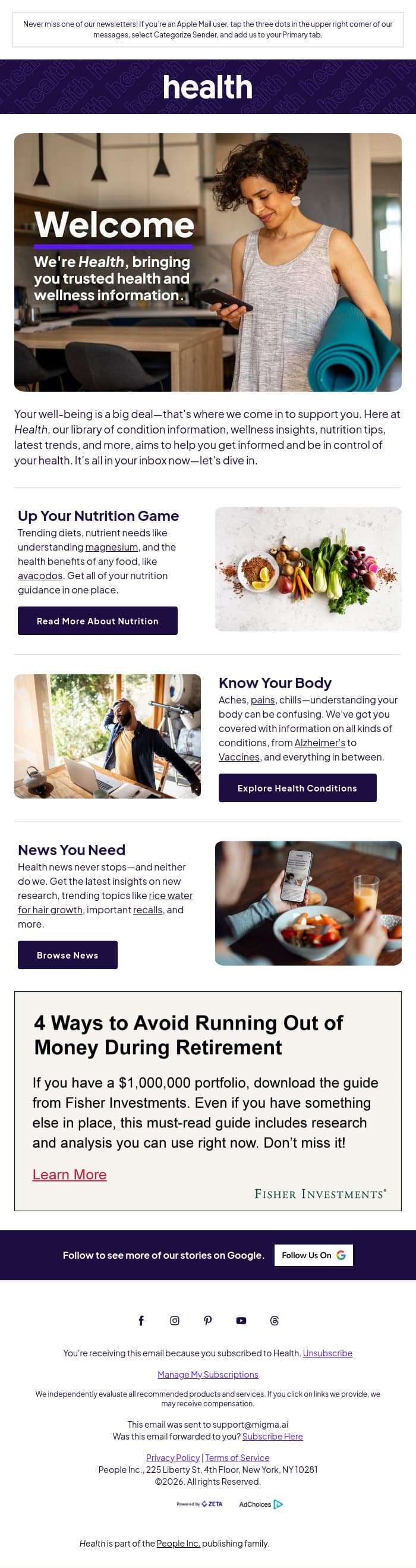 Welcome to Health email from Shape screenshot