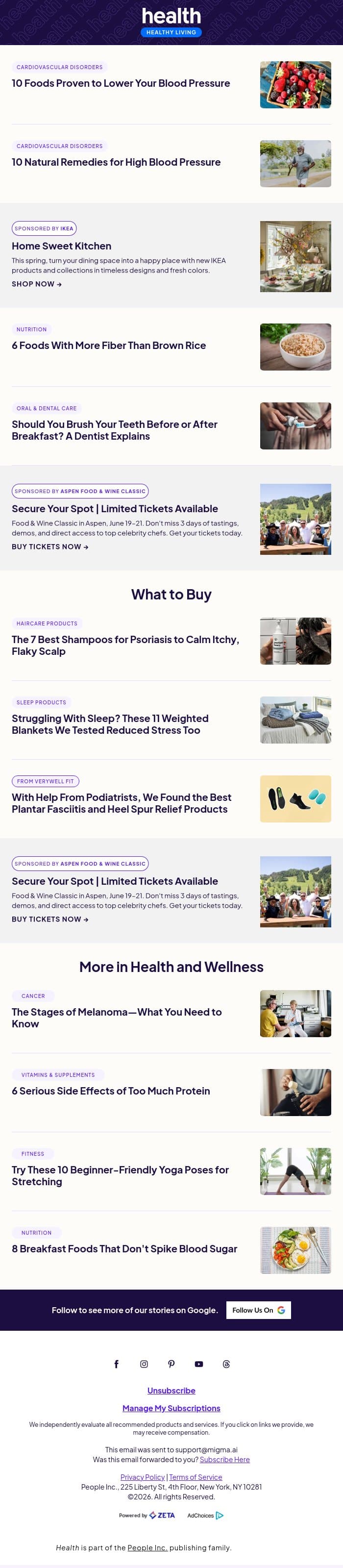 10 Foods Proven to Lower Your Blood Pressure email from Shape screenshot