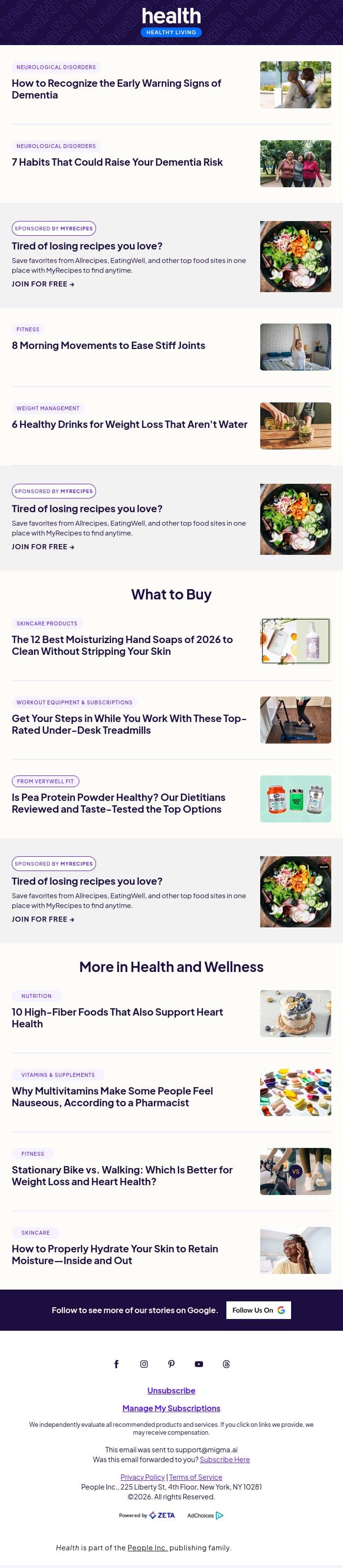 How to Recognize 10 Early Warning Signs of Dementia email from Shape screenshot