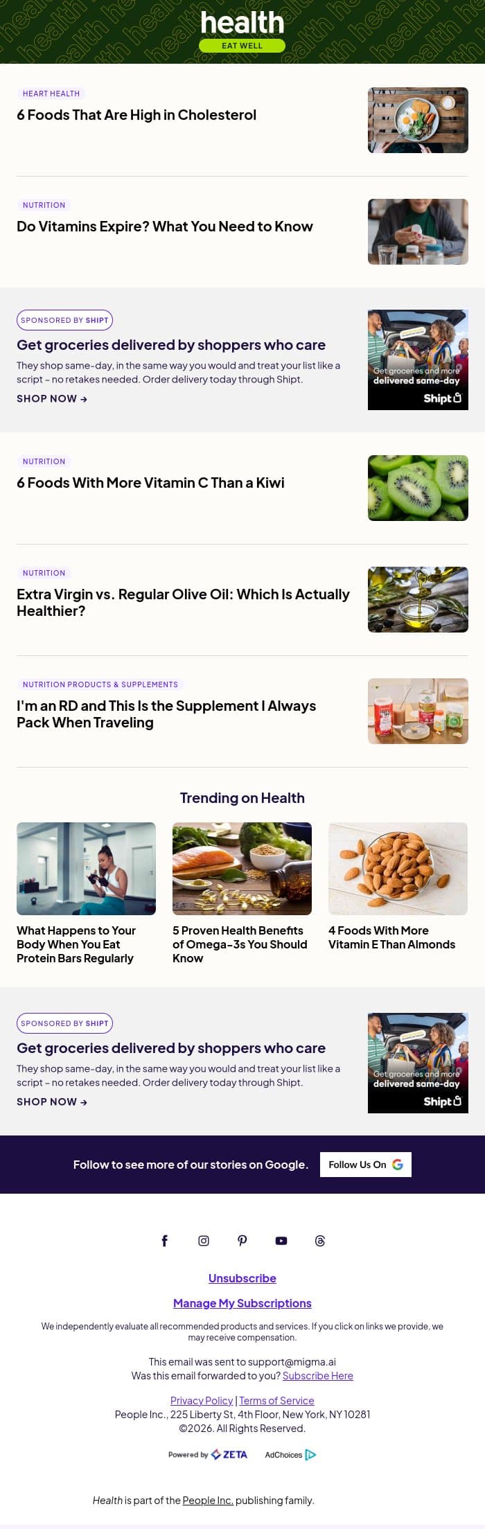 These 6 Foods Have the Highest Cholesterol email from Shape screenshot
