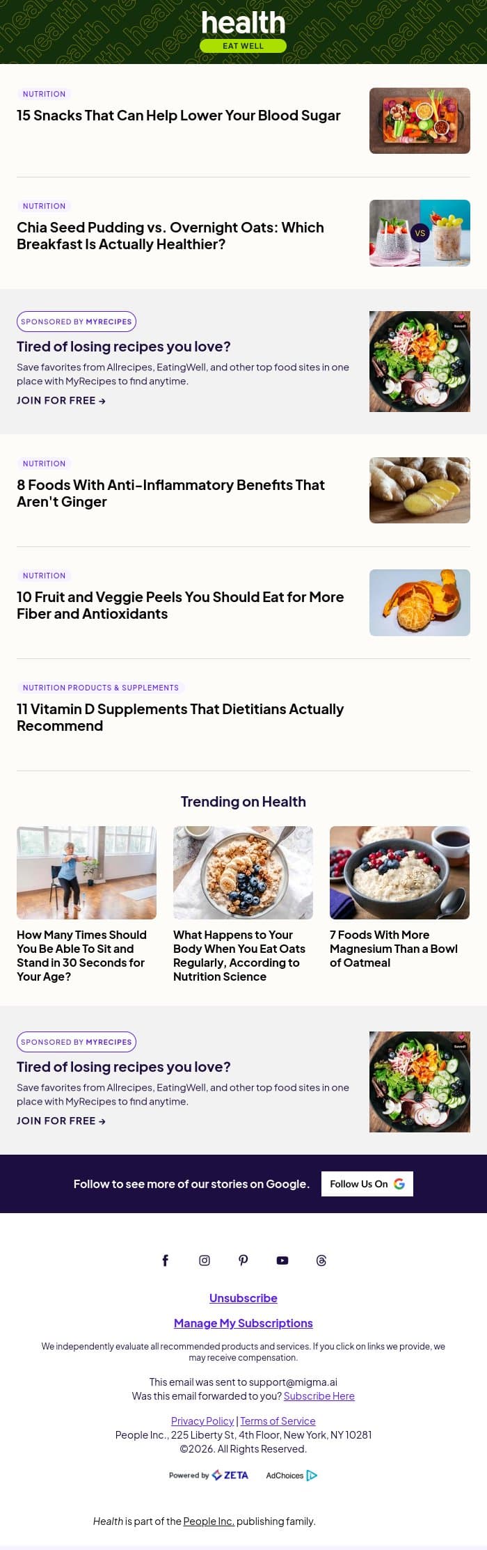 15 Snacks That Can Help Lower Your Blood Sugar email from Shape screenshot
