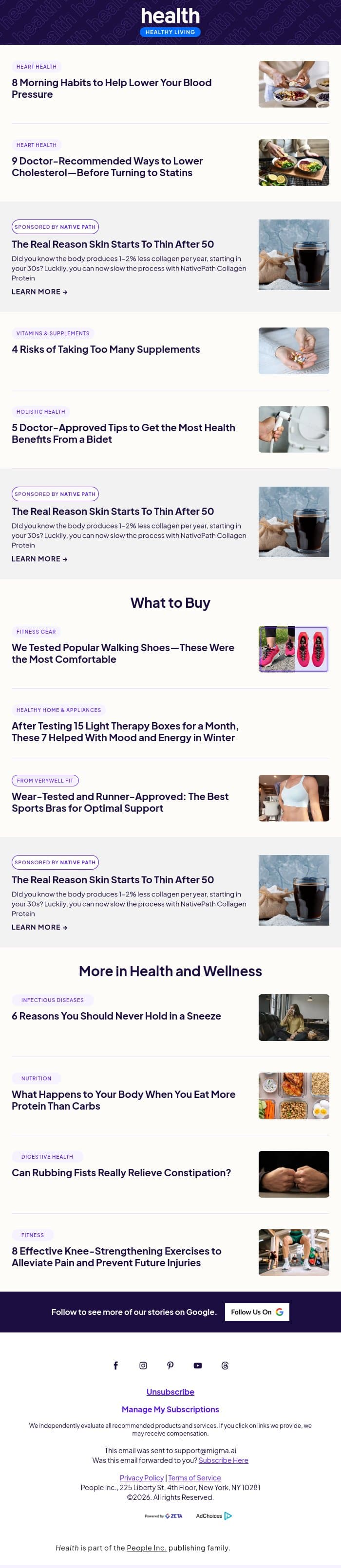 8 Morning Habits to Help Lower Your Blood Pressure email from Shape screenshot