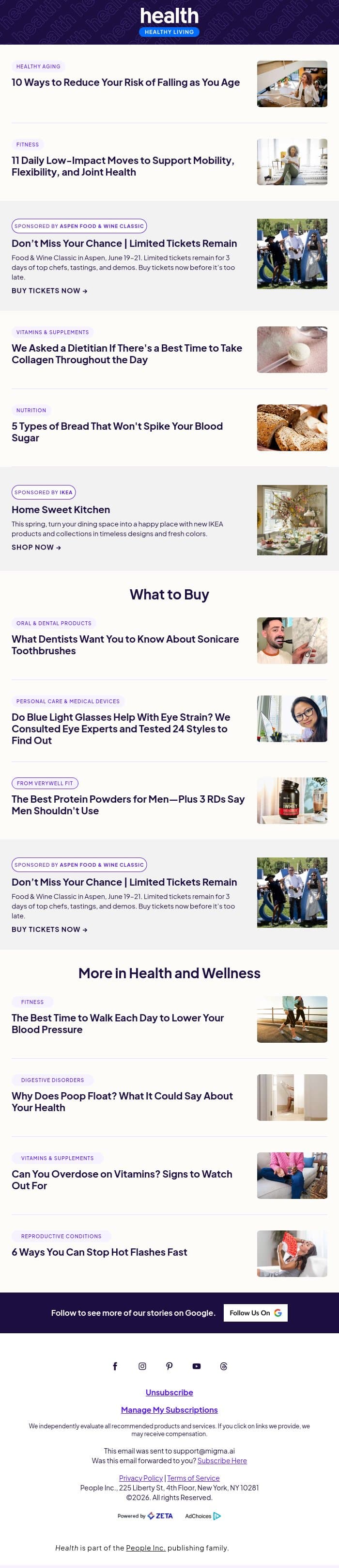 10 Ways to Reduce Your Risk of Falling as You Age email from Shape screenshot