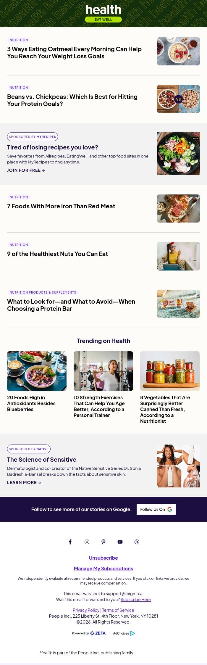 3 Ways Eating Oatmeal Every Morning Can Help You Reach Your Weight Loss Goals email from Shape screenshot