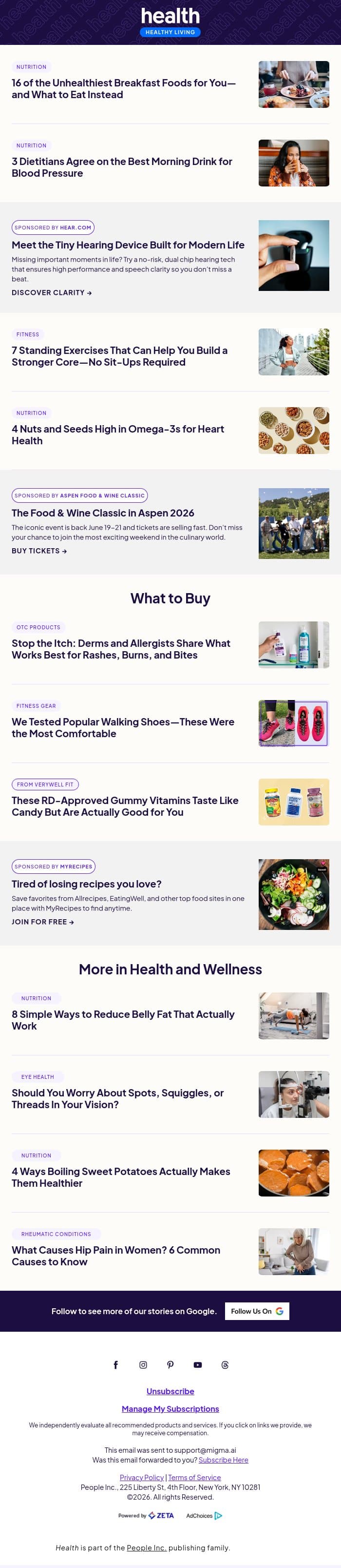 The 16 Unhealthiest Breakfast Options—and the Swaps to Make Instead email from Shape screenshot