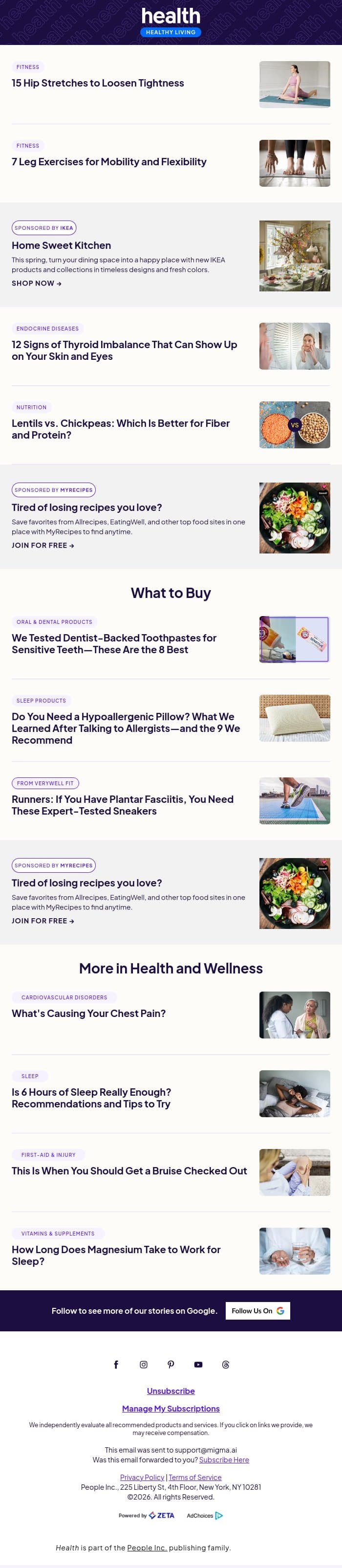 15 Hip Stretches to Loosen Tightness email from Shape screenshot
