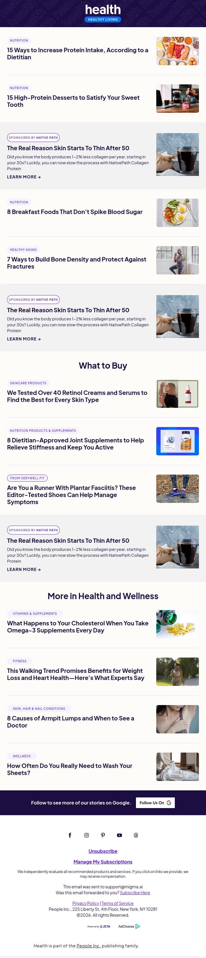 15 Ways to Increase Your Protein Intake email from Shape screenshot