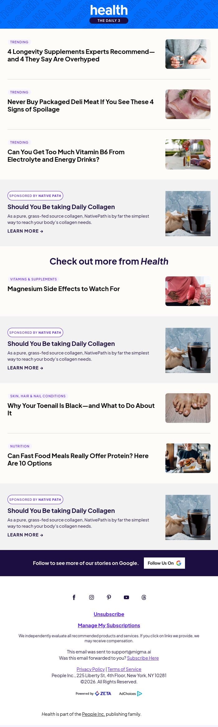 4 Longevity Supplements Experts Recommend—and 4 They Say Are Overhyped email from Shape screenshot
