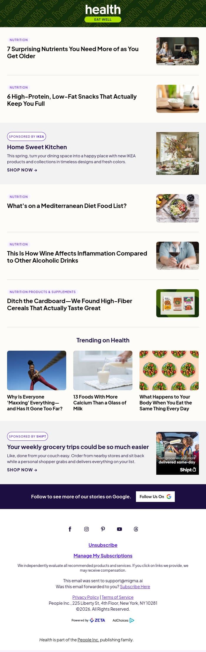 7 Surprising Nutrients You Need More of as You Get Older email from Shape screenshot
