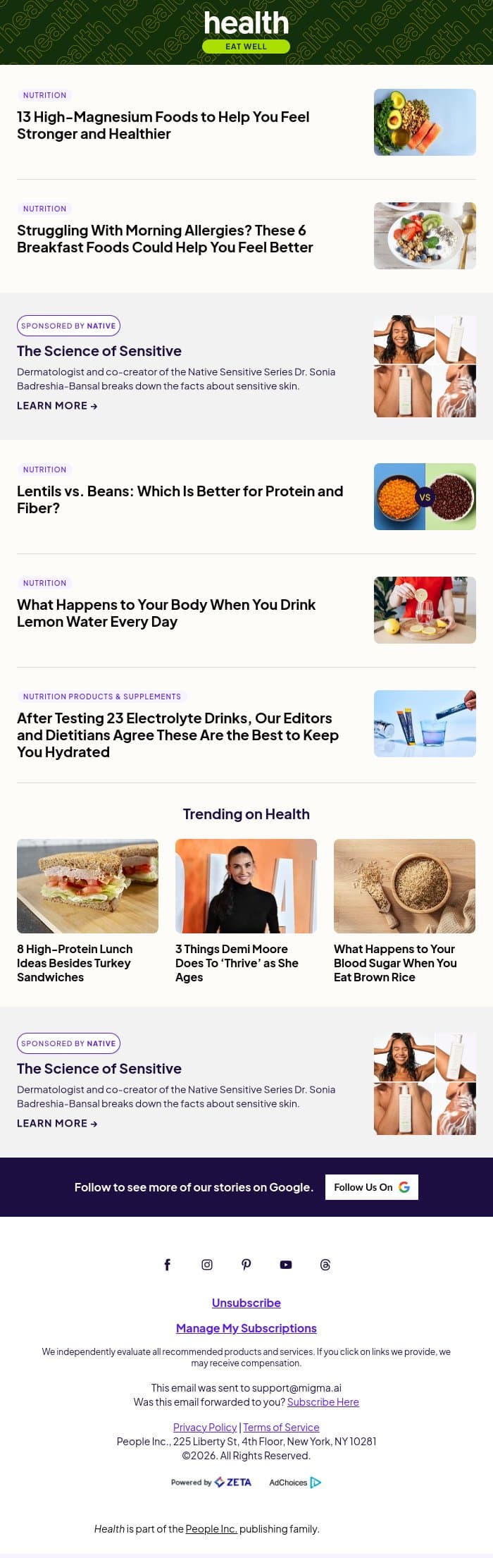 13 High-Magnesium Foods to Help You Feel Stronger and Healthier email from Shape screenshot