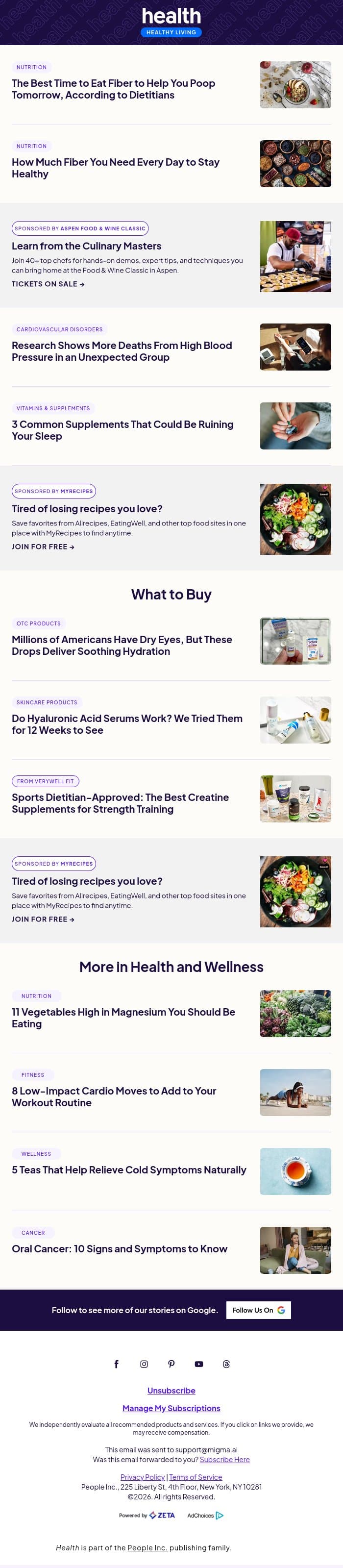 The Best Time to Eat Fiber Today to Help You Poop Tomorrow email from Shape screenshot