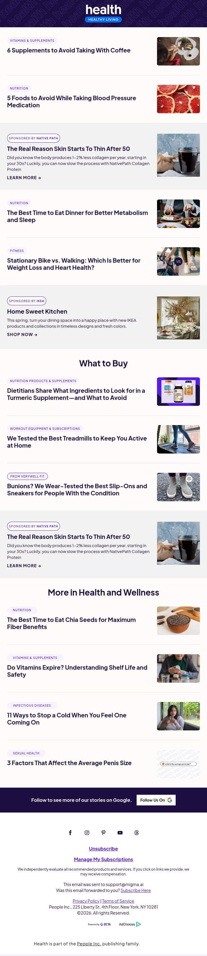 6 Supplements to Avoid Taking With Coffee email from Shape screenshot
