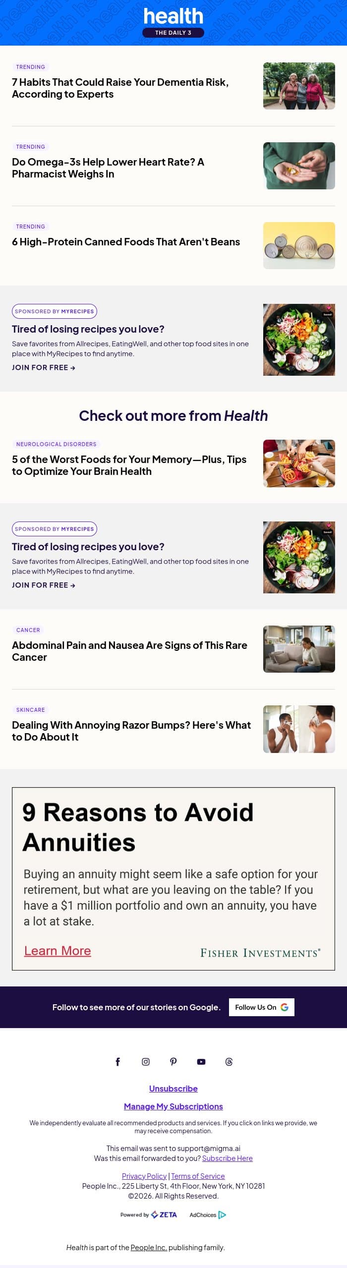 7 Habits That Could Raise Your Dementia Risk email from Shape screenshot