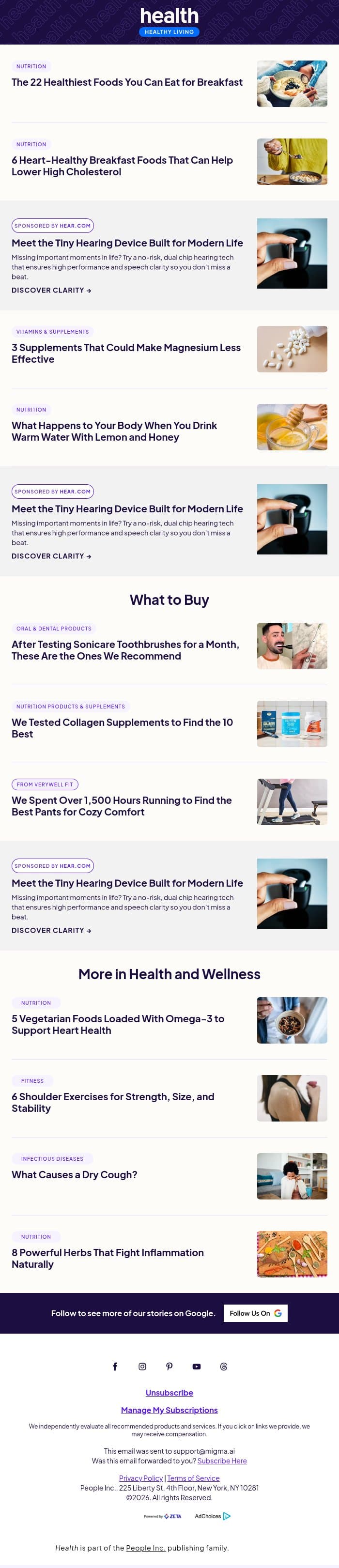 The 22 Healthiest Foods You Can Eat for Breakfast email from Shape screenshot